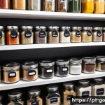 Home 19 가정에서의 음식물 쓰레기 줄이기 실천 사례 - A brightly lit, modern kitchen pantry with neatly arranged shelves showcasing various food categorie...