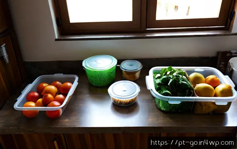 Home 17 식품 폐기물 감소를 위한 가정용 키트 - Photorealistic bright Brazilian home kitchen, a clear household food-waste reduction kit arranged ne...